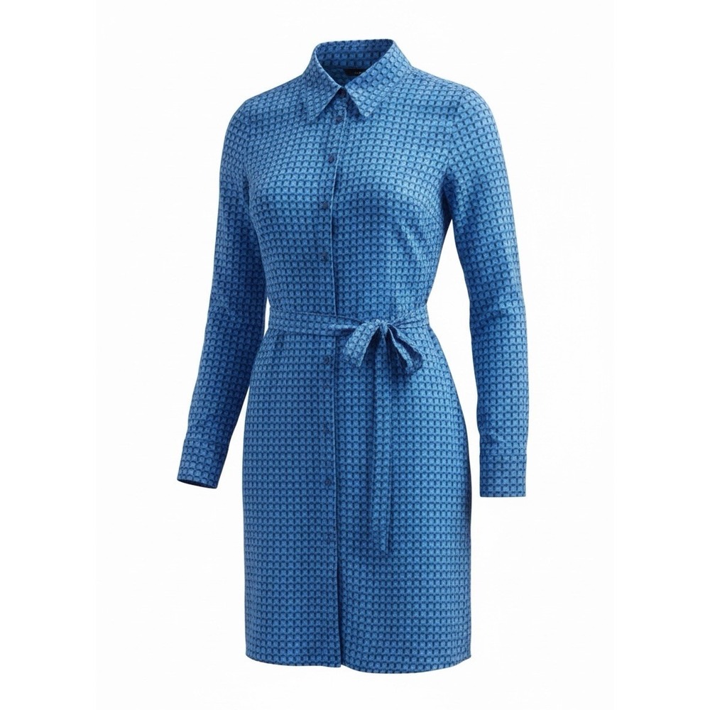 BODEN 10R Jessie Jersey Blue Azure Terrace Geometric Print Button Up Shirt Dress